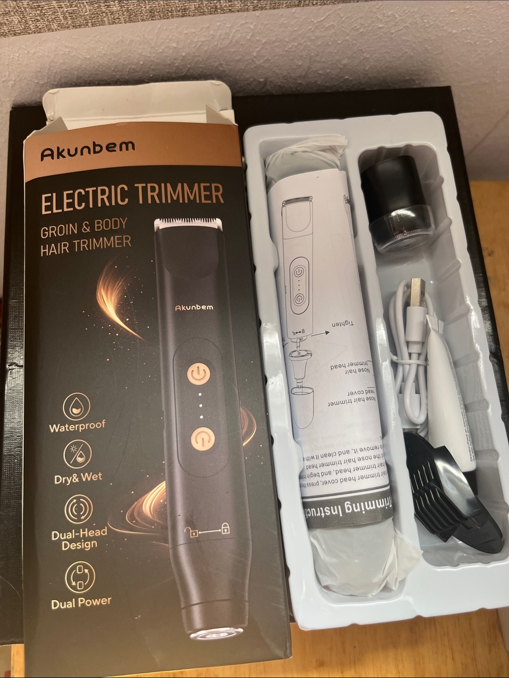 Akunbem Black Electric Groin & Body Hair Trimmer with Accessories